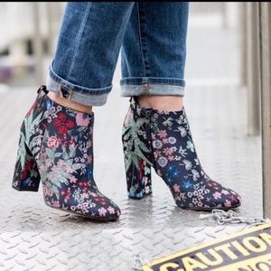 Sam Edelman Embroidered Navy Floral Ankle Boots